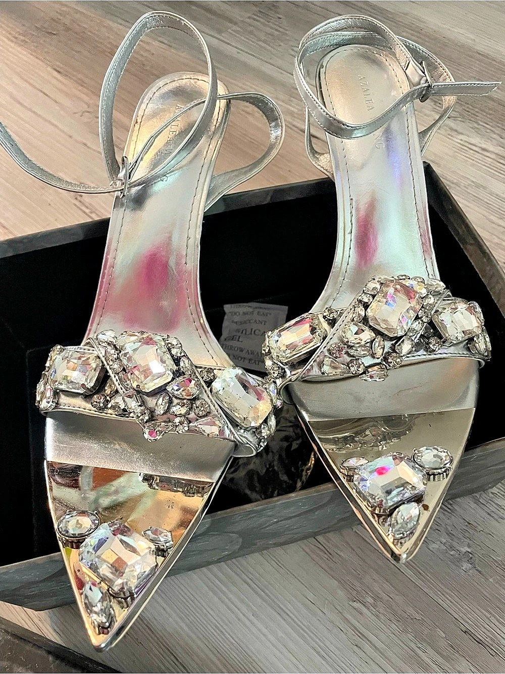 Azalea Wang Crystal Pointed-Toe Heels in Silver